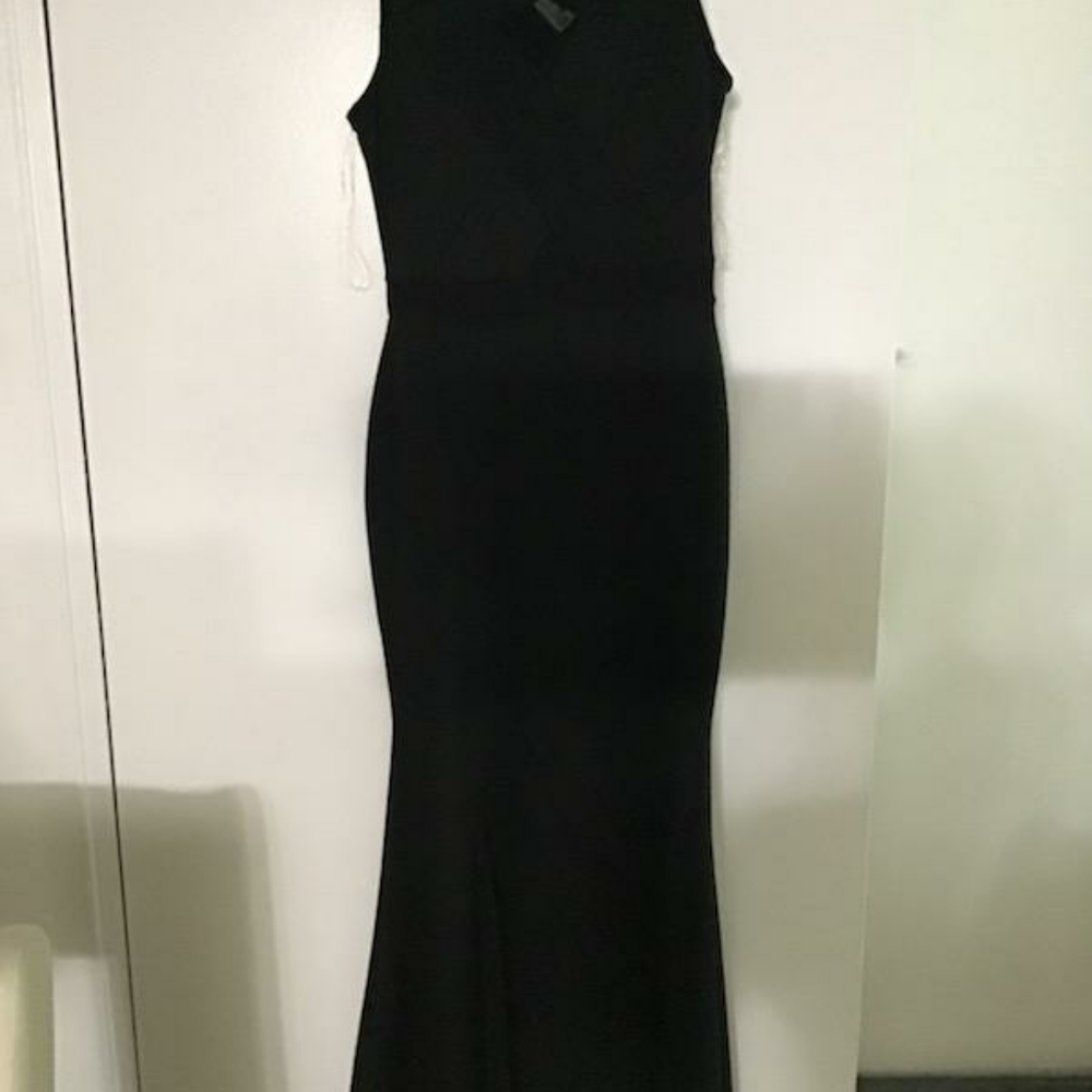 Black mesh embellished hem gown